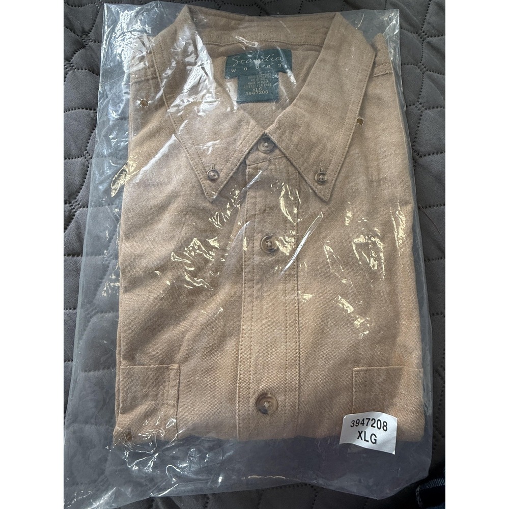 Scandia Woods Shirt Mens XL Beige 100% Cotton Button Down Long Sleeve‎ Casual